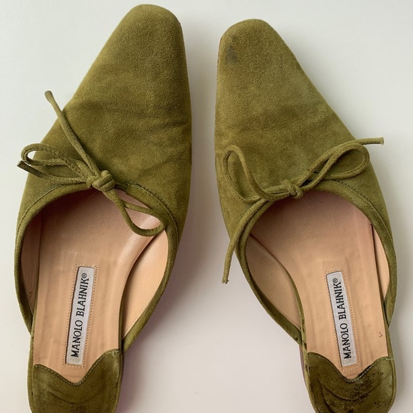 Manolo Blahnik Green Suede Vintage Ballerimu Mules - Picture 6 of 7